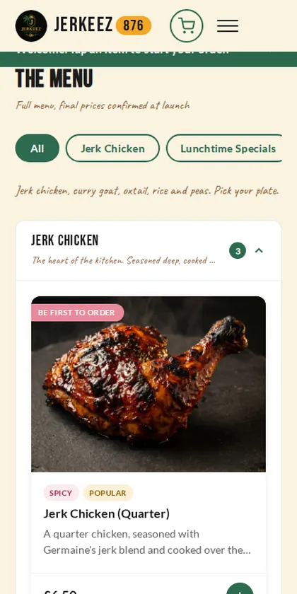 The Jerkeez 876 website on a phone