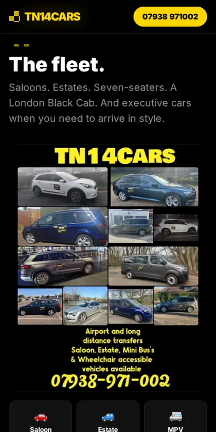 The TN14 Cars website on a phone